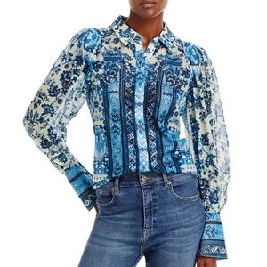 Kobi Halperin Lulu Floral-Print Split-Cuff Blouse